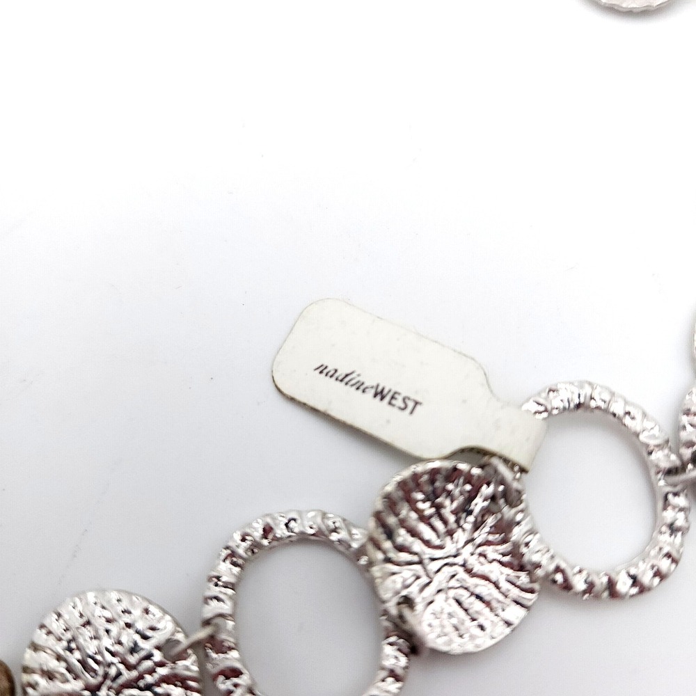 Nadine West Silver Tone Necklace Circle Medallion Link 34in Statement Chic - Picture 5 of 5